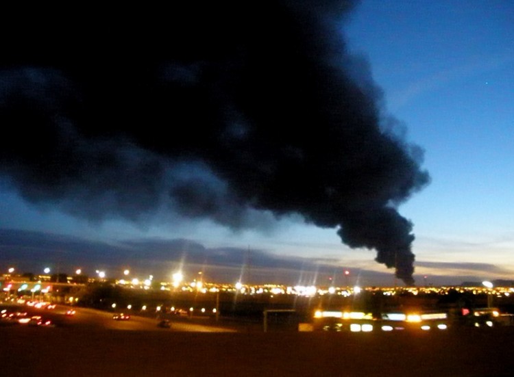 Skyline of Ciudad Juarez during a factory fire