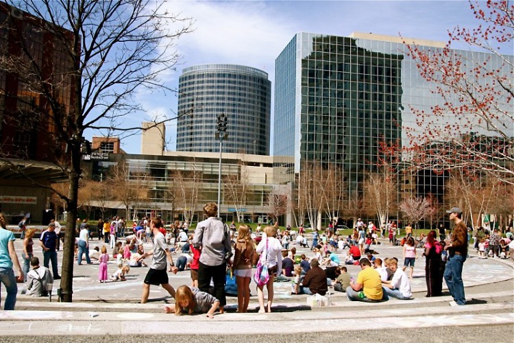 Rosa Parks Circle, a high traffic gathering area in downtown Grand Rapids