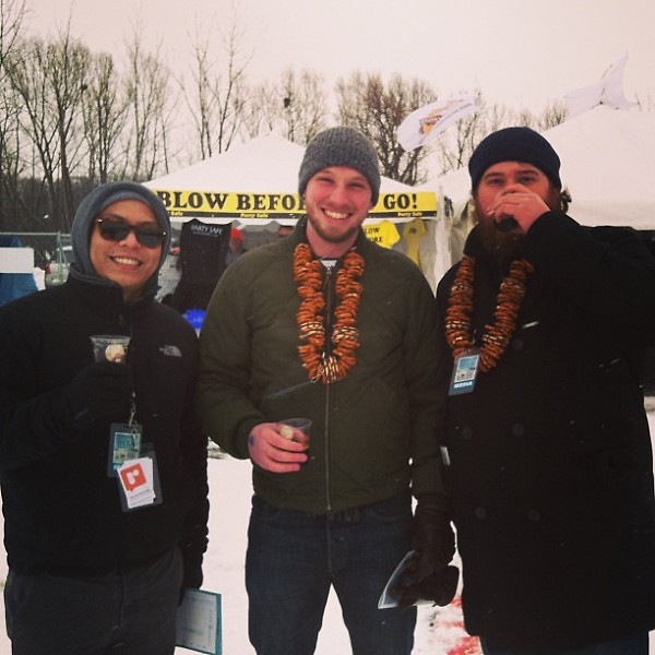 2013 Michigan Winter Beer Festival attendees sport their pretzel necklaces