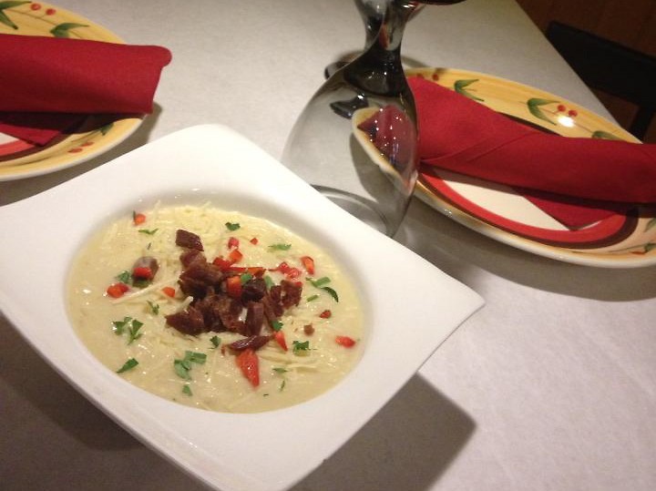 Fennel Parmigiano soup with S & S lamb bacon