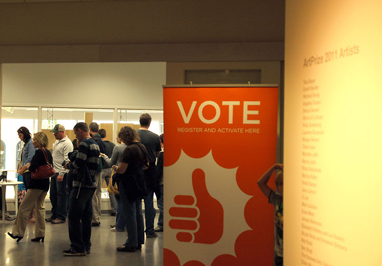 Sign at UICA encourages visitors to vote