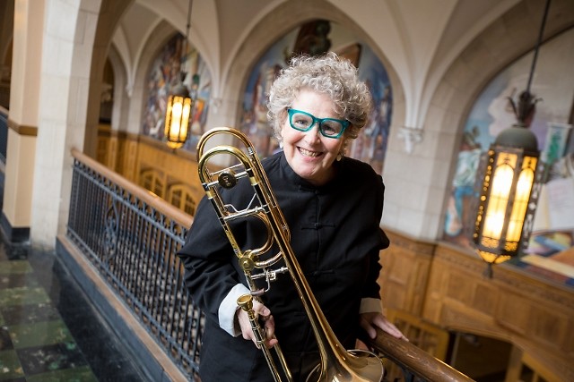 Ava Ordman, formerly principal trombonist of the Grand Rapids Symphony, returns as soloist on May 3.