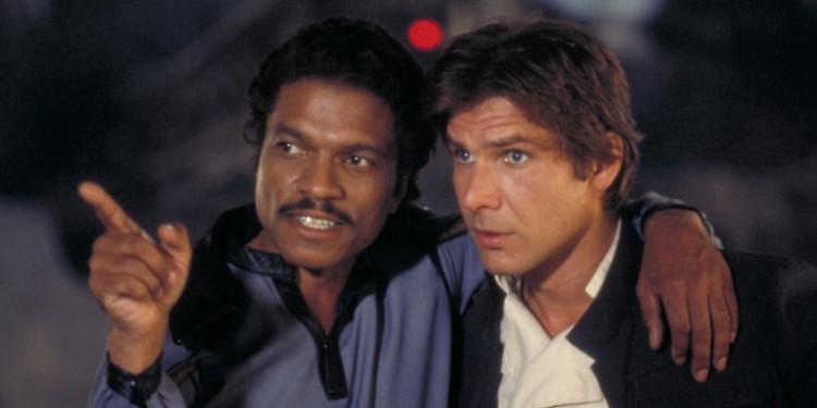 Billy Dee Williams, left, plays Lando Calrissian in Star Wars: the Empire Strikes Back 