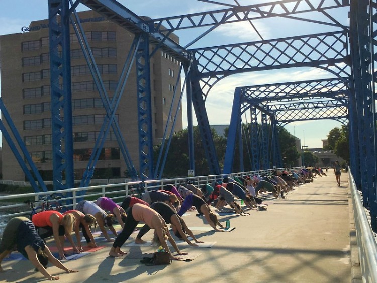Yoga on the Blue Bridge in Downtown Grand Rapids