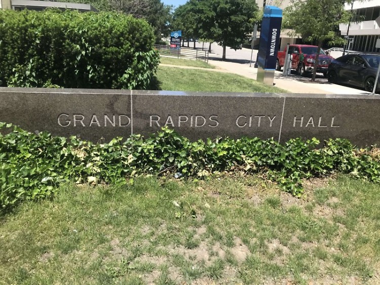 The sign outside of Grand Rapids City Hall