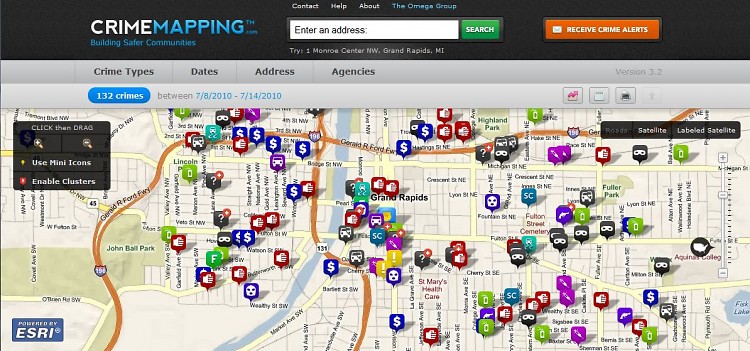 The crime mapping feature for Grand Rapids allows a user to see what types of crimes happen where.