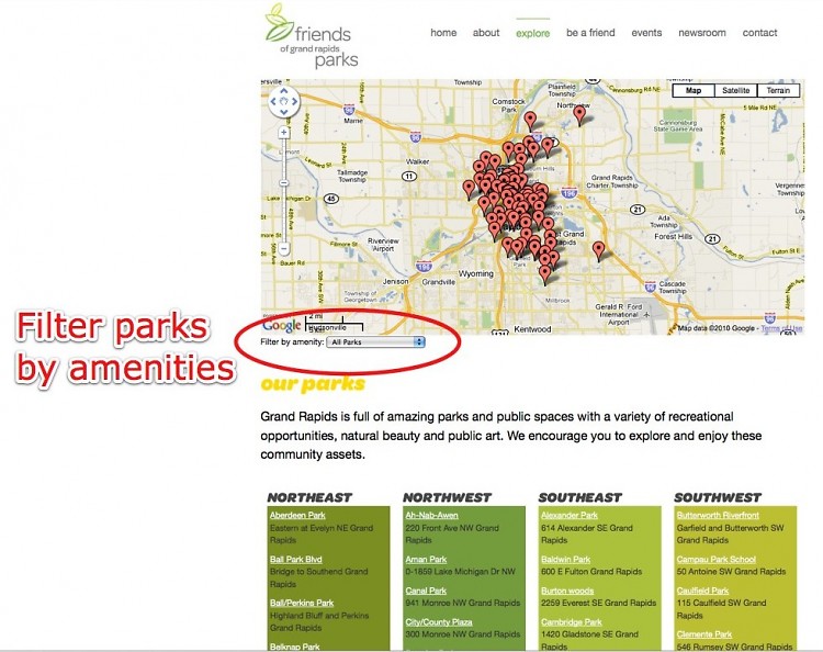 GR has 89 parks. Filter parks by amenities on <a href="http://explore.friendsofgrparks.org/">Friends of GR Parks' Website</a>.