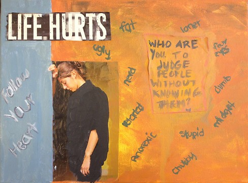 This artwork was created at the Cook Arts Center as part of a special project surrounding the topic of bullying.