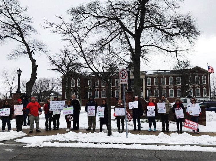 Protesters outside GRPS administration buildings before school board meeting