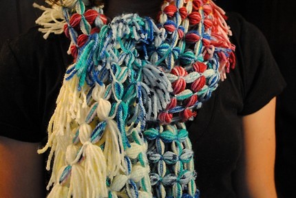 A waffle scarf on sale at <a href="http://www.etsy.com/shop/RhododendronCrafts">Rhododendron Craft's Etsy shop</a>.