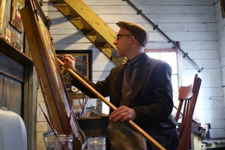Rick Beerhorst paints in his studio