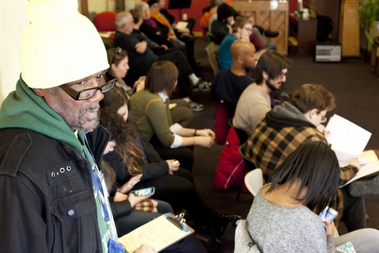 A packed crowd filled the first workshop for Black Lives Matter Grand Rapids, held at Heartside Ministries