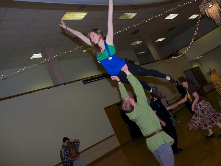 A pair of swing dancers went for a lift during a Halloween themed night at the Masonic Center on Tuesday, November 1.