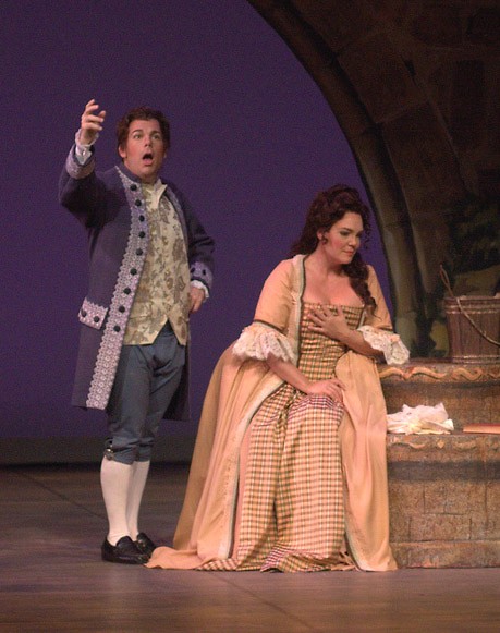 Manon Lescaut, sung by Jill Gardner, meets Chevalier Des Grieux, her main love interest played by Marco Panuccio.