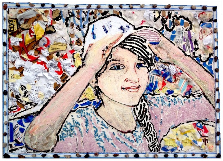 Raising Hope1 mosaic created from waste materials at The Potter's House School building project