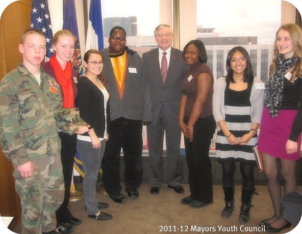 Members of the Mayor's Youth Council with Mayor George Heartwell