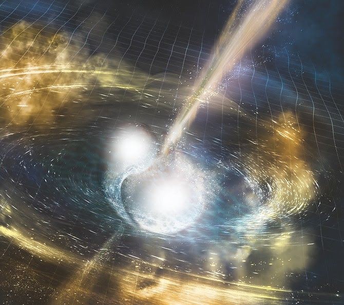 Neutron stars merging, gravitational and gamma rays