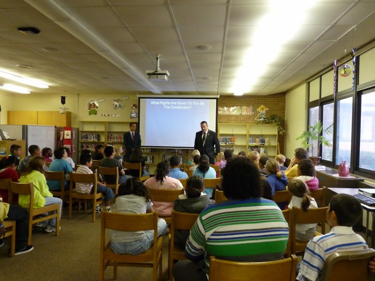 Students at Shawmut Hills Elementary learn about the U.S. Constitution from attorneys.