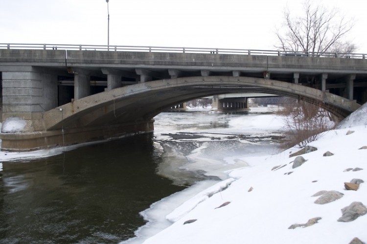 Current Grand River water levels near the Fulton Street bridge