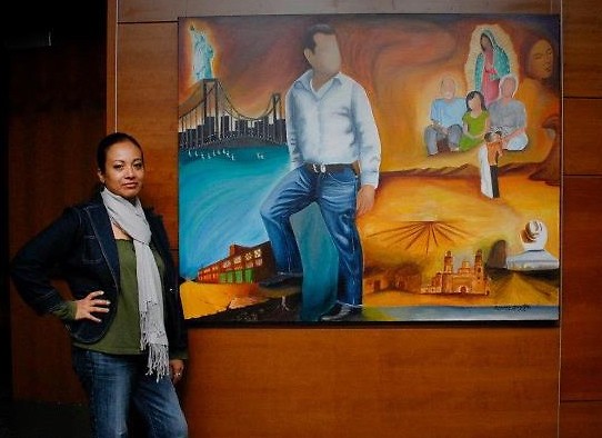 Garcia with one of her pieces featured in ArtPrize.