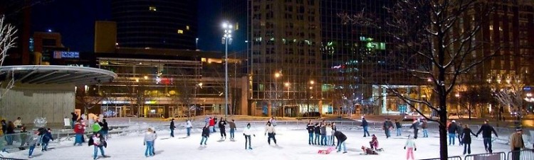 Rosa Parks Circle ice skating rink.