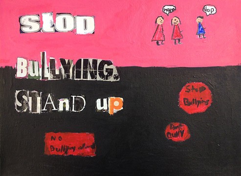 This artwork was created at the Cook Arts Center as part of a special project surrounding the topic of bullying.