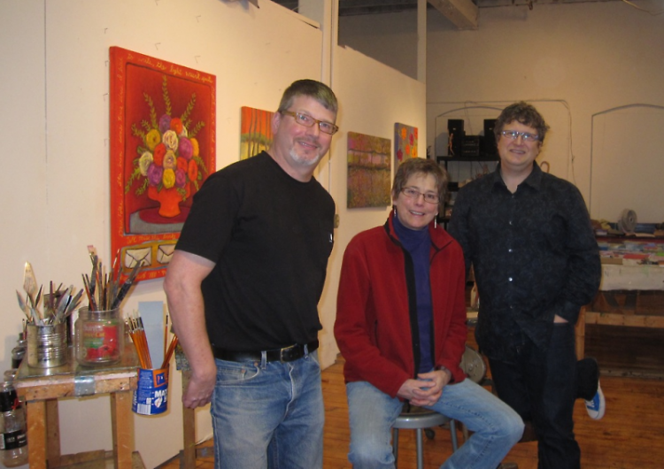 Artists Pfleghaar, Dalcher and Allen in Dalcher's studio.