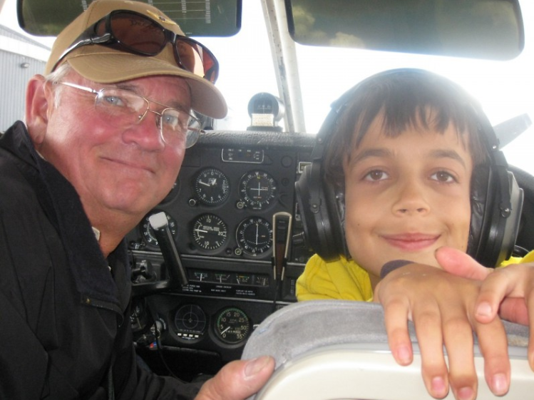 Jack Lewis and Daniel Urban in Lewis' plane's cockpit.