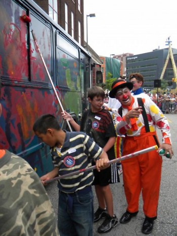 On Sept. 24, 2010, Van Andel Arena teamed up with the circus (elephants!) and VSA arts to decorate a city bus with paint.