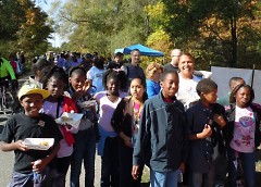 Gerald R. Ford Middle School students enjoying lunch on the trail, courtesy of The Corner Bar.