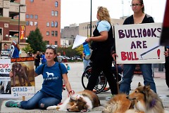Protestors and their furry loved ones showing their support to end wild-animal abuse.