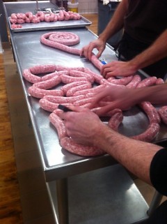 Creating their own sausages at Louise Earl