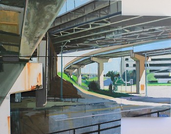 Steven Vinson. "131 N over Bridge St." Oil on assemblage. 60" x 56." 2011.