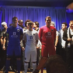 Grand Rapids Football Club members model the 2016 uniforms during a fan event at SpeakEZ Lounge in Grand Rapids.