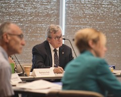 Rapid CEO Peter Varga listen to open comments during the August 30 2017 Rapid board meeting.