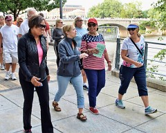 Michelle Covington (Left) Mayor Bliss and  Lupe Ramos-Montigny (Red white and blue top) Walking in the Labor day walk.