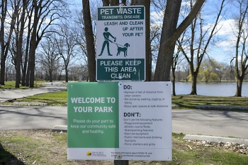 Welcome sign at Riverside Park in Grand Rapids.