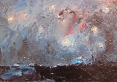 Sheryl Budnik, Night Sky Over Ocean, oil on panel