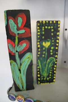 Flower blocks made from reclaimed wood. 