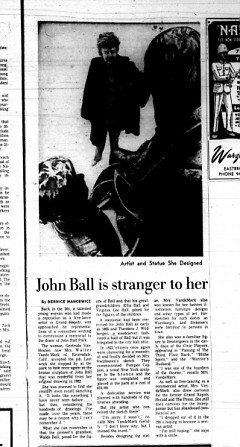 Gertrude Van Houten featured in a newspaper article after designing the John Ball statue