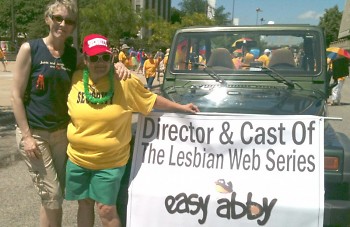 Parade of Pride Committee member Nancy Gallardo (right) invited producer Wendy Jo Carlton (left) to participate in the parade.