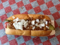 This hot dog, with a grilled bun, is from Johnny B'z