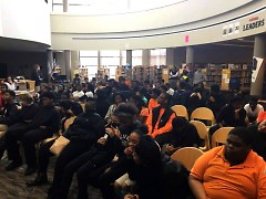 Muskegon Heights students at a meeting about the possible closure of their school