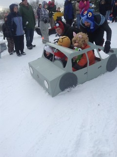 Crazy Cardboard Sled racers prepare for their trip down the Richmond Park hill