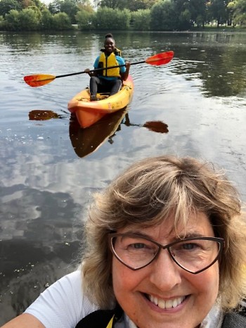 Heemstra kayaking with students.