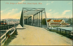 The North Park Bridge as it looked shortly after it was built. The North Park Pavilion can be seen on the other side of the Rive