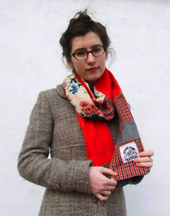Pearl Beerhorst models sister Rose's hand crafted scarf 