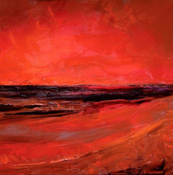 Sheryl Budnik, Red Beach at Night, oil on canvas, 20"x20"
