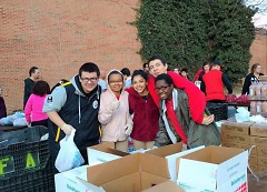 Students pose for a photo while volunteering at Union's Feb. 27 Mobile Pantry.