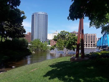 The Grand River in downtown Grand Rapids on May 24, 2020.